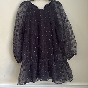 Zara black organza flower polka dot dress